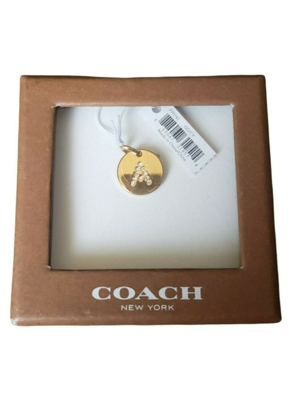Coach Pave Letter A Charm F99745 Gold Initial White Studded Pendent NIB Jewelry